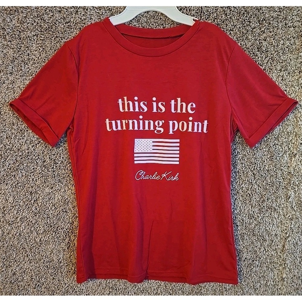 Turning Point USA Charlie Kirk TShirt Patriotic Freedom, Color Red Size Med